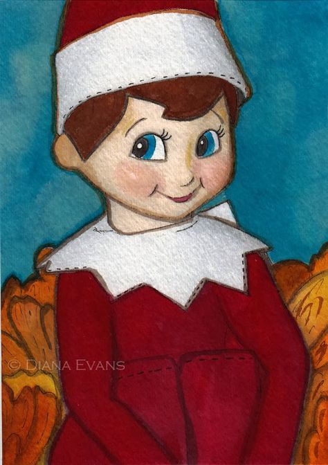 Elf On Shelf Painting, Elf On The Shelf Illustration, Elf On The Shelf Drawing, Elf Pictures, Sweet December, Elf Illustration, 2022 Drawing, Elf Buddy, Warhol Paintings