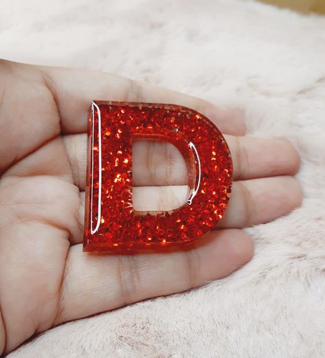 Red Resin Letter Keychain, Glitter Keychain, Letter D, Custom Keychain, Red Glitter, Resin Art, Epoxy Resin, Your Perfect, Glitter