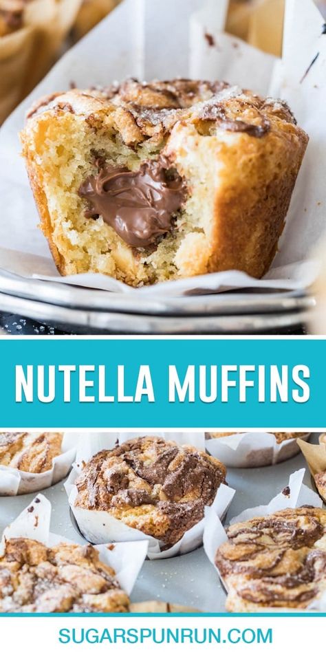 These tender Nutella Muffins have chocolatey centers and pretty swirled crowns. They bake with tall, fluffy tops, thanks to my special (but easy!) technique. Recipe includes a how-to video! Sugar Spun Run, Nutella Muffins, Sweet Muffin, American Recipes, Gateaux Cake, Nutella Recipes, Easy Baking Recipes Desserts, Delicious Snacks Recipes, Fun Baking Recipes