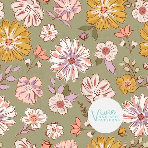 Floral Seamless Pattern, Boho Green, Wallpaper Decor, Boho Designs, Retro Floral, Boho Floral, Pattern Floral, Repeating Patterns, Surface Pattern