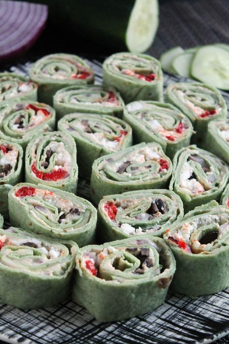 Greek Hummus Pinwheels | The Spiffy Cookie Hummus Pinwheels, Tortilla Pinwheel Appetizers, Greek Hummus, Painted Shamrocks, Feta And Olives, St Patricks Day Crafts, Kids St Patricks Day, Salty Recipes, Tortilla Pinwheels