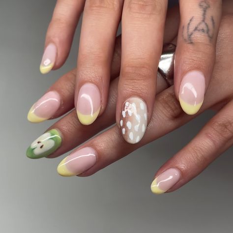 i can’t believe i haven’t posted this set yet 😍 the colours go so well together, and this deer print is maybe the cutest nail i’ve ever done. 🍏🍏🍏🦌🦌🦌 Service: GelX+Nail Art #yegnails #780nails #587nails #nailsofinstagram #nailart #cutenails #hardgelnails #buildergelnails #nailinspo #nails #trendynails #tiktoknails #pinterestnails #gel #yegartist #explorepage #ignails #nailsalon #magicnailsystem #gelx #softgelextension #hardgelextension #silentappointmentyeg #apresgelx #gelx Bambi Nails, Deer Nails, Hard Gel Nails, Builder Gel Nails, Magic Nails, Gel Extensions, Deer Print, Trendy Nails, Makeup Nails