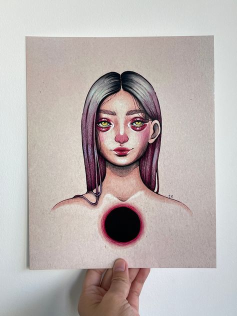 Horror Art Print - 8\"x10\" Print - Traditional Art Print - Copic Markers - Creepy Aesthetic Art Print - \"Chest Hole\" Hole In Chest Art, Hole Painting, Landscape Markers, Creepy Aesthetic, Freebie Stickers, Ideas For Drawing, Marker Drawing, Tree Drawing, Drawn Illustration