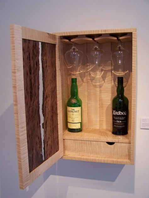 Aaron Koss Custom Fine Furniture - Single Malt Scotch Cabinet Wall Hanging Liquor Cabinet, Whisky Display, Whisky Cabinet, Whiskey Cabinet, Small Display Cabinet, Wood Craftsmanship, Fine Furniture Design, Craftsman Furniture, Birthday Club