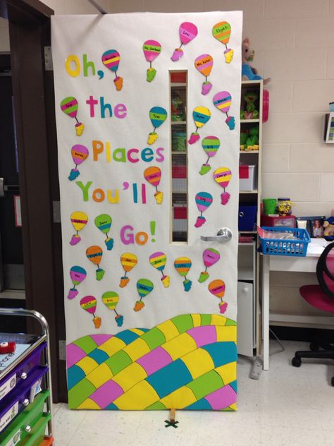 Oh, the Places You'll Go! - classroom door Dr Seuss Classroom Door Decorations, Class Room Door, Dr Seuss Classroom Door, Room Door Ideas, Kindergarten Door, Classroom Door Decorations, Classroom Door Displays, Dr Seuss Classroom, Classroom Decor Middle