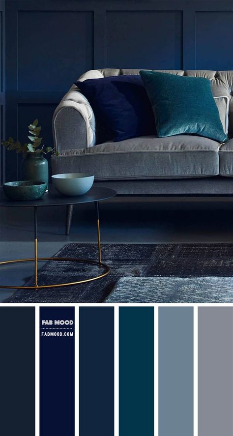 Color inspiration Archives - Fabmood | Wedding Colors, Wedding Themes, Wedding color palettes Blue And Grey Living Room, Navy Blue And Grey Living Room, Blue Living Room Color, Calm Living Room, Blue Grey Living Room, Dark Gray Sofa, Navy Living Rooms, Teal Living Rooms, Grey Living Room