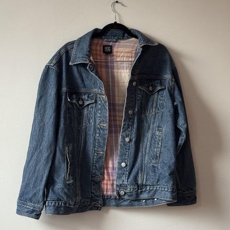 BDG Vintage Flannel Lined Denim Jacket - Depop Lined Denim Jacket, Vintage Flannel, Denim Jacket, Wardrobe