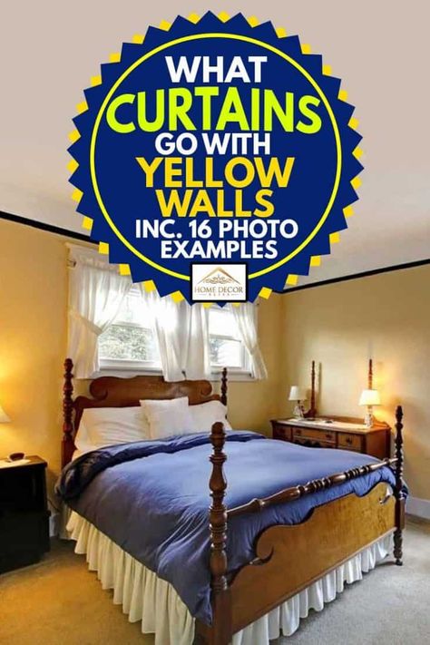 What Curtains Go With Yellow Walls? [Inc. 16 Photo Examples] - Home Decor Bliss Curtains Yellow Walls, Yellow Curtains Bedroom, Light Yellow Walls, Yellow Bedroom Walls, Tan Curtains, Blue Velvet Curtains, Yellow Accent Walls, The Color Yellow, Brown Curtains