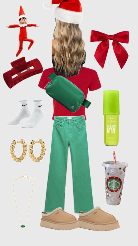 Elf Spirit Day Outfit, Elf Outfit, Middle School Outfit, Christmas Fits, Girl Elf, Elf Clothes, Preppy Things, Elf Costume, Spirit Week