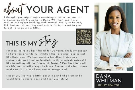 If you're an agent looking to introduce yourself to homeowners, then this realtor introduction postcard is perfect for you! Check out matching postcards on our Etsy shop. Real Estate Agent Introduction, Real Estate Photo Shoot, Real Estate Attire, Real Estate Designs, Introduction Post, Email Etiquette, Realtor Postcards, Real Estate Farming, Real Estate Infographic