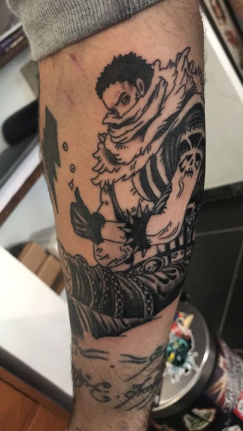 Katakuri tattoo Katakuri Tattoo, Cringe Tattoos, One Piece Tattoo, Charlotte Katakuri, One Piece Tattoos, Asian Tattoos, Roronoa Zoro, Sonic, Tatting