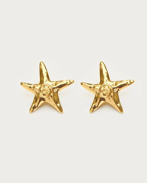 Gold Starfish Earrings, Earrings Studs Gold, Stud Gold Earrings, Jewellery Wishlist, Chunky Gold Jewelry, En Route Jewelry, Starfish Jewelry, Pretty Jewelry Necklaces, Starfish Earrings