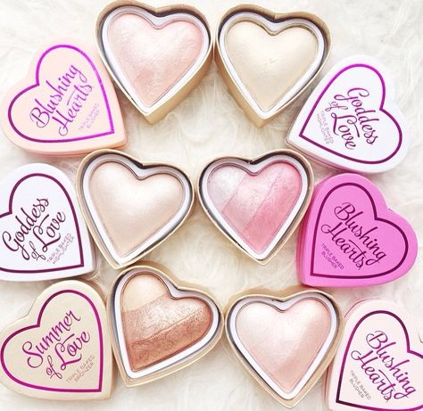 Heart Shaped Highlighter, Blush, and Bronzer Make Up Eraser, I Heart Makeup, Y2k Makeup, Makeup Revolution London, Girly Makeup, Makeup Images, Glow Skin, Pictures Makeup, Trendy Makeup