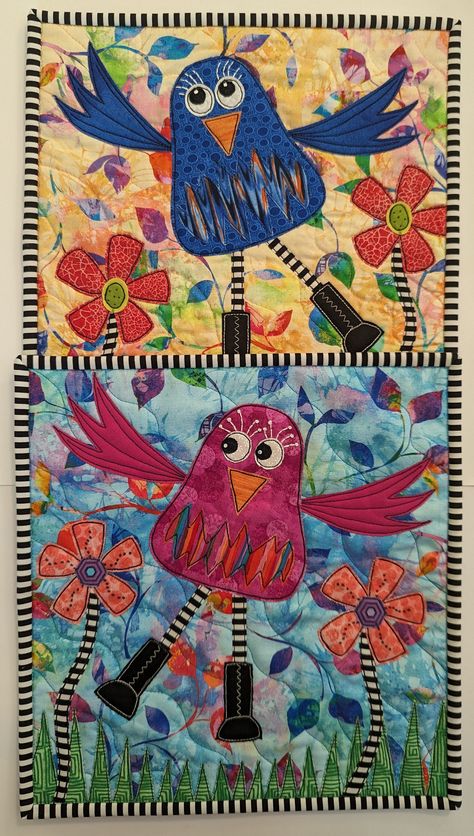 Wool Applique Quilts, Bird Quilt Blocks, Mini Patchwork, Appliqué Quilts, Raw Edge Applique, Fabric Postcards, Applique Quilt Patterns, Bird Quilt, Bird Pattern