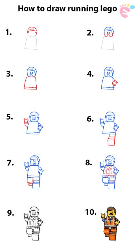 Learn how to draw a lego man running drawing - Easy drawing tutorials Lego Drawing Easy, Lego Man Drawing, Man Running Drawing, Lego Tattoo, Lego Crafts, Lego Faces, Running Drawing, Drawing Legs, Easy Drawing Steps