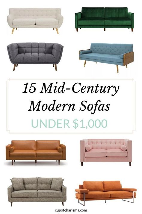 15 Mid-Century Modern Sofas Under $1000 To Make Your Home Decor Dreams Come True. Lifestyle Blogger Cup of Charisma #HomeDecor #MidCenturyModern #MidCentury #Sofas #DecorRoundup Mid-century Modern Table, Mid Century Modern Chairs Living Room, Mcm Couch, Ts4cc Furniture, Mid Century Modern Sofa Bed, Mcm Sofa, Mid Century Modern Living Room Furniture, Modern Couches, Sofa Mid Century