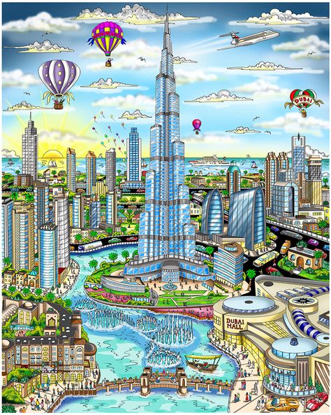 Available Now: Fazzino’s Dubai 3D Pop Art Pieces Charles Fazzino, Dubai Art, 3d Pop Art, Vintage Poster Design, Sand Crafts, City Drawing, Bookshelf Design, Visit Dubai, Travel Icon