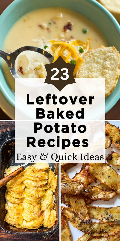 Elevate your leftover baked potatoes with our inspiring collection of 23 recipes. These creative ideas range from comforting twice-baked potatoes and hearty soups to innovative potato salads and crispy hash. Each recipe offers a unique and delicious way to repurpose your leftovers, turning them into the star of your meal. Perfect for family dinners or solo lunches, these dishes are both satisfying and easy to make. Click to explore and give your baked potatoes a delightful second act! Leftover Baked Potato Recipes, Leftover Baked Potato, Baked Potato Pancakes, Breakfast Lunch And Dinner Ideas, Baked Potato Soup Easy, Leftover Baked Potatoes, Lunch And Dinner Ideas, Baked Potato Salad, Potato Salads