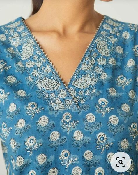 Necks For Suits, Jaipuri Kurta Designs Women, Simple Kurta Neck Designs Cotton, Neck Design For Kurta Neckline, Cotton Neck Designs For Suits, Block Print Suit Neck Design, Women Kurti Neck Design, Kurti Necks For Women, A Line Cotton Kurti