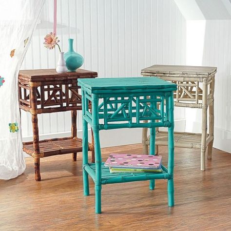 Wicker and Rattan are Groovy Again - The Decorologist Painted Rattan, Interior Painting Ideas, Tape Ideas, Wicker Headboard, Rattan Side Table, Interior Color Schemes, Palette Design, Rattan Table, Bamboo Furniture