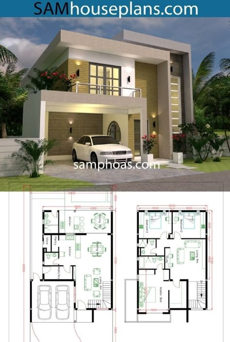 House Plan Design, Small Modern House Plans, Two Story House Design, Narrow House Plans, Modern House Floor Plans, Plan Architecture, House Plans Mansion, Beach House Plans, House Floor Design