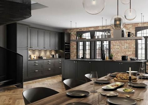 Black Shaker Kitchen, Wooden Kitchen Set, Grey Shaker Kitchen, Kitchen Design Styles, Shaker Style Kitchens, Shaker Style Doors, Kitchen Gallery, Shaker Kitchen, Luxury Kitchen Design