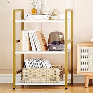 Gold Bookcase, Short Bookshelf, Bookshelf For Bedroom, Small Book Shelf, Gold Bookshelf, Small Storage Shelves, White And Gold Decor, Rustic Bookshelf, Sleek Desk