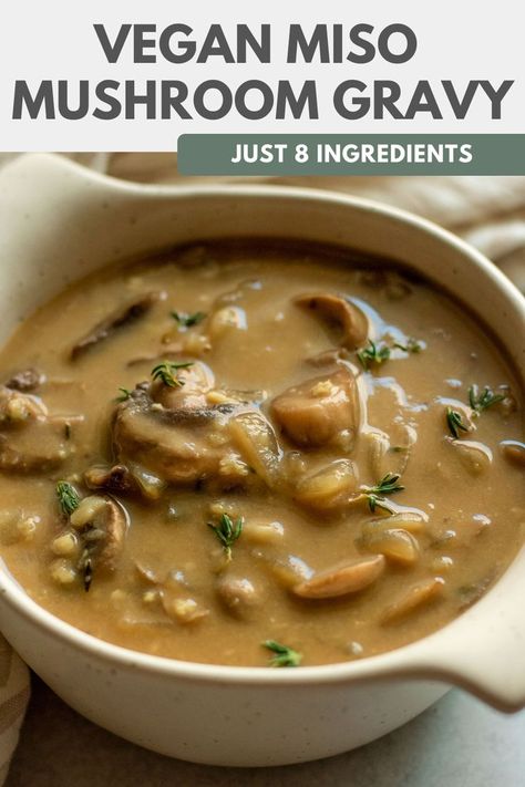 This vegan Miso Mushroom Gravy is perfectly creamy, savory and satisfying. Make some for your next holiday gathering to smother on any side or entrée. Vegan Mushroom Gravy, Easy Gravy Recipe, Gluten Free Gravy, Rice Recipes Vegan, Mushroom Gravy Recipe, Mash Potatoes, Bday Dinner, Vegan Gravy, Vegan Pantry