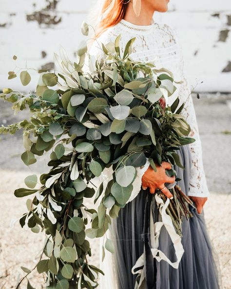 The Most Unique Ways to Use Eucalyptus Throughout Your Wedding Greenery Wedding Bouquet, Tulle Wedding Skirt, Fall Wedding Photography, Lush Wedding, Greenery Wedding Decor, Eucalyptus Bouquet, Eucalyptus Wedding Invitation, Two Piece Wedding Dress, Green Bouquet