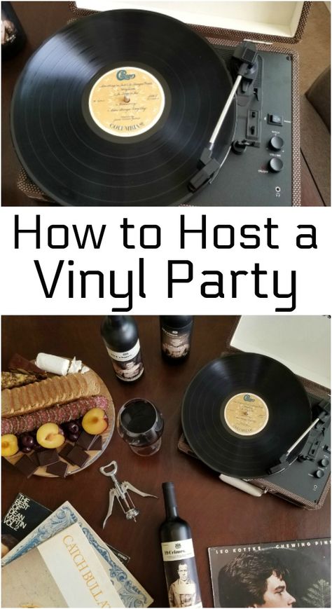 Hosting a Vinyl Party with 19 Crimes Wine and Living Wine Labels | record party, party ideas, charcuterie board, wine party | #19crimes #vinyl #partyidea #wine Vinyl Party Ideas, Album Listening Party Ideas, Vinyl Themed Party, Record Party Ideas, Vinyl Record Themed Party, Record Themed Party, Music Themed Party Ideas, Vinyl Party Decorations, Wine Business Ideas