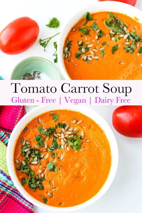 Tomato And Carrot Soup Recipe, Carrot And Tomato Soup, Tomato Carrot Soup Recipe, Tomato Soup With Carrots, Carrot Tomato Soup, Tomato Carrot Soup, Soup Carrot, Easy Tomato Soup Recipe, Homemade Tomato Soup Recipe