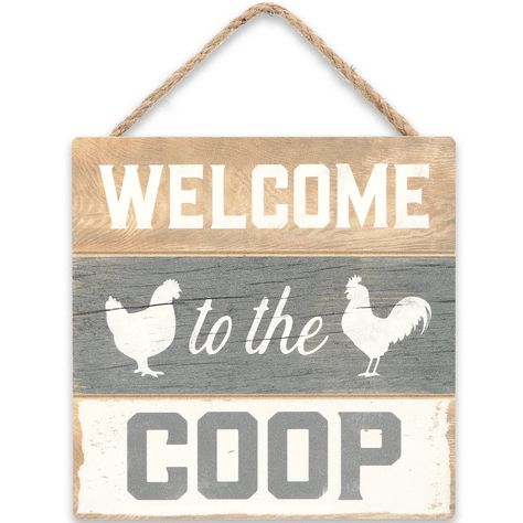 PRICES MAY VARY. Open Road Brands official product: You'll rule the roost with this charming wall decor. Featuring silhouettes of a rooster and hen, this sign adds country charm to your shabby-chic design scheme. Fun Vintage Sign: Reading, "Welcome to the coop" with a distressed finish and a gray, white, and natural color palette, this sign brings enough contrast and style to get you crowin'. Material: This versatile wall art is made of MDF with a rope for quick and easy wall display. Made in th Chicken Feeder Decor, Chicken Feeder, Small Farmhouse, Nature Color Palette, Easy Wall, Open Road, Restaurant Decor, Chicken Coop, Wall Display