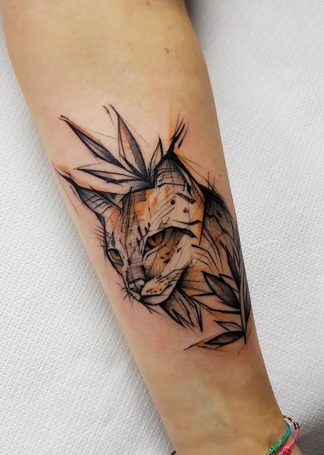 Japanese Art Tattoo, Lynx Tattoo, L Tattoo, Map Tattoos, Wild Tattoo, Cat Tattoo Designs, Cool Small Tattoos, Calf Tattoo, Line Art Tattoos