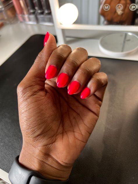 Dnd 759 Lava, Nails Block Colour, Dnd Red Nails, Reddish Pink Nails, Pinky Red Nails, Pinkish Red Nails, Reddish Nails, Red Round Nails, Spring Red Nails