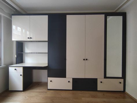 Custom Large Wardrobe Big Cabinet / Desk Wooden Bedroom / - Etsy Australia Study Cabinet Design Modern, Bedroom With Wardrobe And Study Table, Wardrobe With Working Desk, Wardrobe With Table Design, Desk And Wardrobe Combination, Built In Wardrobe With Desk, Desk With Wardrobe, Wardrobe With Study Table Design, Wardrobe With Desk