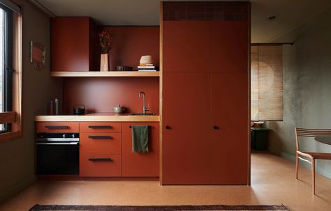 A Sustainable Retrofit Of A ’70s Apartment Building In Fitzroy 70s Apartment, Clinker Brick, Kitchen Benchtops, Australian Interior Design, Interior Design Awards, Engineered Stone, Kitchen Cabinetry, One Bedroom Apartment, The Design Files