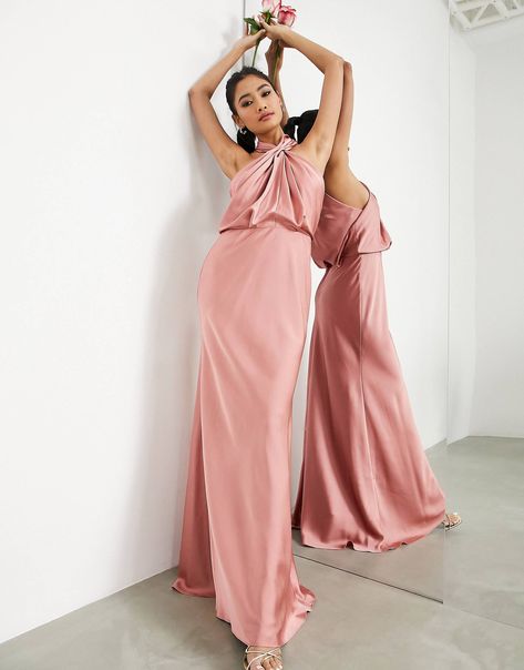 Bridesmaid Satin, Rose Maxi Dress, Halter Neck Maxi Dress, Asos Dress, 80 Dress, Satin Dresses, Halter Neck, One Shoulder Dress, Asos