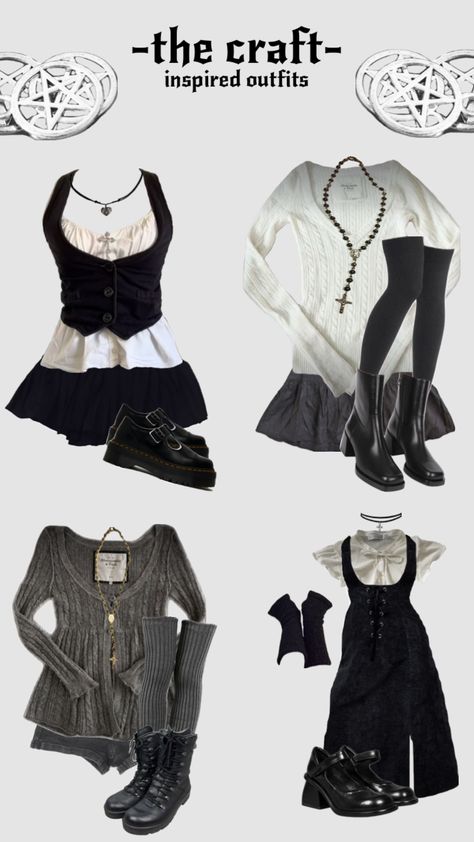 the craft inspired outfits witchy gothic #thecraft #outfits #witchy #witchyoutfit #gothic #gothicoutfit #fitinspo How To Make A Goth Outfit, The Craft Clothes Aesthetic, The Craft Fashion Outfits, The Craft Legacy Outfits, Simple Witchy Outfit, Black Whimsigoth Outfits, Outfit Inspo Whimsigoth, Easy Gothic Outfits, Dark Witchy Outfits