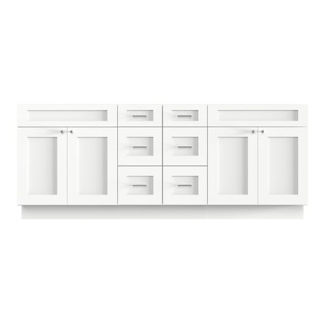 Disar 84" Double Bathroom Vanity Base Only in White | Wayfair White Shaker Bathroom Vanity, Shaker Bathroom Vanity, Bathroom Vanity Drawers, Mdf Plywood, Bathroom Vanity Base, Double Sink Vanity, Double Sink Bathroom Vanity, Double Bathroom, Sink Vanity