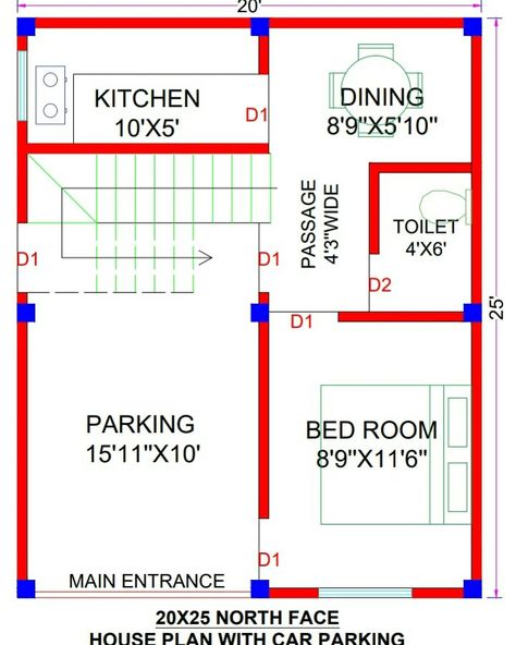 20x25 Floor Plan, 500 Sq Ft House Plans 2 Bedroom, 20x25 House Plans, 500 Sq Ft House, Smart House Plans, Mini House Plans, 20x30 House Plans, Best Home Plans, Budget House Plans