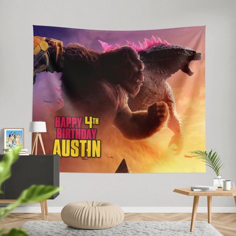 Planning a birthday bash for your little monster fan? Look no further than our awesome Kong X Godzilla birthday banner! The Perfect Party Starter for Kaiju Fans -This epic banner, featuring the iconic titans Kong and Godzilla, instantly sets the scene for an unforgettable celebration. It's a surefire way to get your little kaiju enthusiast and their friends excited for a day of monstrous fun! Make it Their Own Kaiju Celebration -Make the celebration truly special by personalizing the Kong X... Godzilla Decorations, Kong And Godzilla, Godzilla Birthday, Candy Bag Toppers, Party Starters, Happy 4th Birthday, Birthday Poster, Little Monsters, Happy Birthday Banners