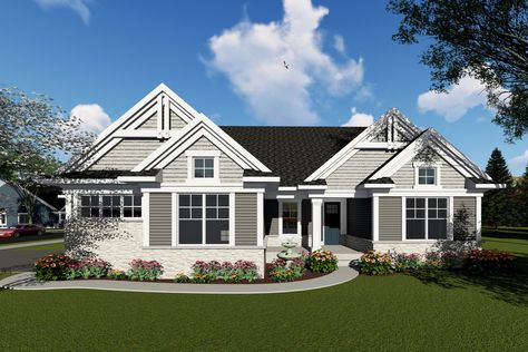 Plan #70-1420 - Houseplans.com Empty Nester House Plans, Craftsman Ranch House Plans, Craftsman Ranch, Two Bedroom House, Ranch House Plan, Ranch Style House Plans, Craftsman Style House, Craftsman Style House Plans, Craftsman House Plan