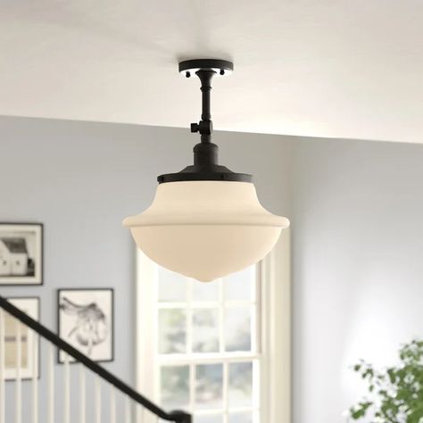 Chesapeake 1 - Light 12'' Simple Schoolhouse Semi Flush Mount Craftsman Light Fixtures, Craftsman Interior Design, Pub Interior Design, Craftsman Lighting, School House Lighting, Craftsman Interior, Shade House, Lighting Plan, School House