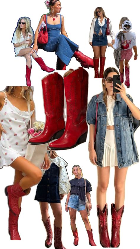 Fall Fashion Cowboy Boots, Styling Red Cowgirl Boots, Ranch Style Outfit Women, Graphic Tee And Cowboy Boots Outfit, Dark Red Cowboy Boots Outfit, Outfits With Red Cowgirl Boots, Outfit With Red Cowboy Boots, Outfits Botas Rojas, Burgundy Cowboy Boots Outfit