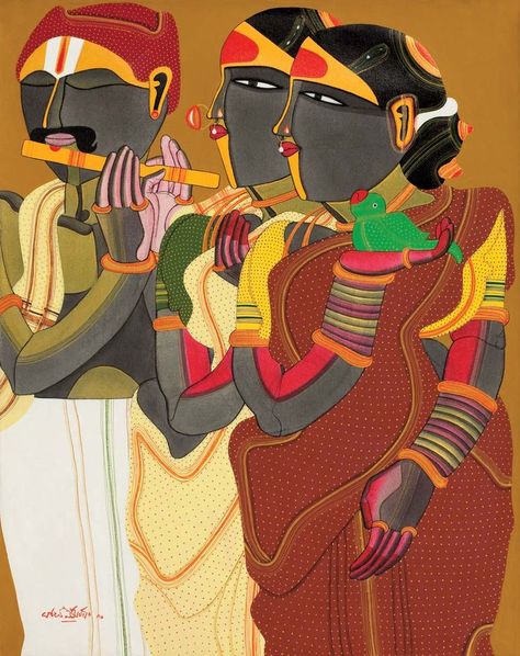 Thota Vaikuntam Paintings Contemporary Indian Art, Indian Contemporary Art, Indian Folk Art, Indian Artist, Hand Painted Jewelry, Indian Paintings, Indian Art Paintings, Indian Gods, Fashion Painting