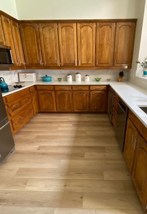 3 Ideas to Update Your 1980s Kitchen - Kylie M Interiors Update 80s Kitchen Cabinets, Updating Wood Cabinets, Partial Overlay Kitchen Cabinets, Arched Cabinet Kitchen, Redo Cabinets Kitchen, 90s Oak Kitchen Cabinets, Cathedral Kitchen Cabinets, Dark Cupboards Kitchen, 70s Kitchen Cabinets