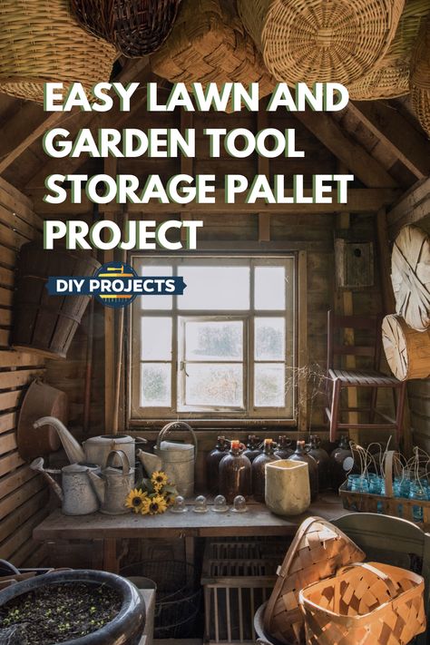 Gardening tools can be quite a mess when left unchecked and without a proper storage room or area. Fortunately, you can fashion your own rustic-looking garden tool storage by recycling old shipping pallets, rake heads, and some cheap hardware. Click the pin to check out our latest DIY guide! 💚 #DIYProjects #DIYGardening Shipping Pallet, Tool Storage Diy, Shipping Pallets, Pallet Project, Garden Tool Storage, Garden Tool, Wood Plans, Teds Woodworking, Diy Pallet Projects