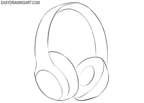 How to Draw Headphones Easy Headphone Drawings, Simple Headphones Drawing, Cute Headphones Drawing, Headphones Line Art, Headphones Art Reference, How To Draw Headphones Around Neck, Headphones Around Neck Drawing, Headphones Drawing Easy, Drawing Of Headphones