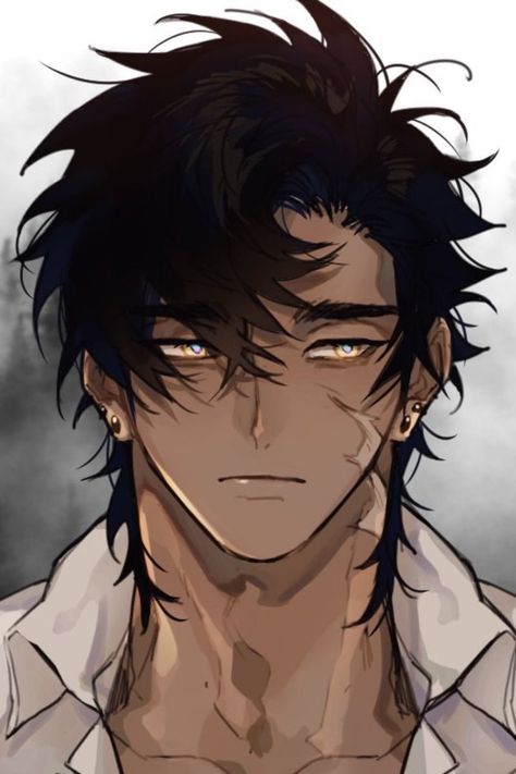 Character Scar Design, Scarred Man Character Art, Tan Character Design, Scar Reference Art, Tan Anime Guy, Scarred Oc, Skins Characters, Black Anime Guy, 얼굴 드로잉