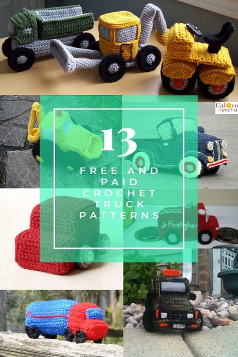 Crochet Truck Pillow, Crochet Bulldozer Pattern, Crochet Semi Truck Free Pattern, Crochet Dump Truck, Truck Crochet Pattern Free, Crochet Vehicles Free Pattern, Crochet Tractor Pattern Free, Crochet Car Patterns Free, Crochet Boy Toys